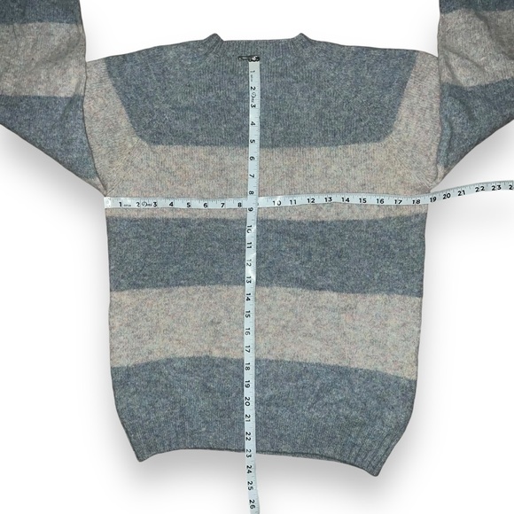 Bosie Pure New Wool Stripe Jumper Luxury Scottish Knitwear Size M Blue Grey - Picture 5 of 6
